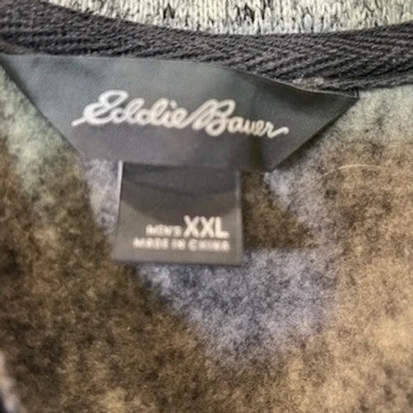 Eddie Bauer Mens Sweater Fleece Pullover Gray Heather Quarter Button Mock Neck L - Picture 5 of 5